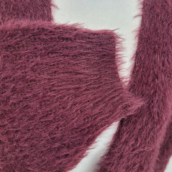 Love Tree Womens Burgundy Fuzzy Open Front Chic Outdoor Cardigan Sweater Medium - Picture 4 of 7